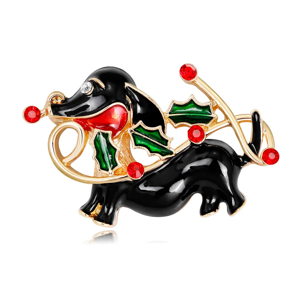 

Custom 2018 Fashion Gold Crystal Brooch Pin Cute Black Enamel Christmas Dog Brooch Pin For Women Party Jewelry Gifts