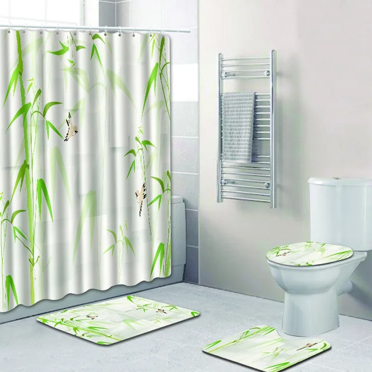4 шт. зеленый бамбук Banyo Paspas ванная комната ковер Туалет коврики для ванной комплект Нескользящие коврики Tapis Salle De Bain Alfombra Bano