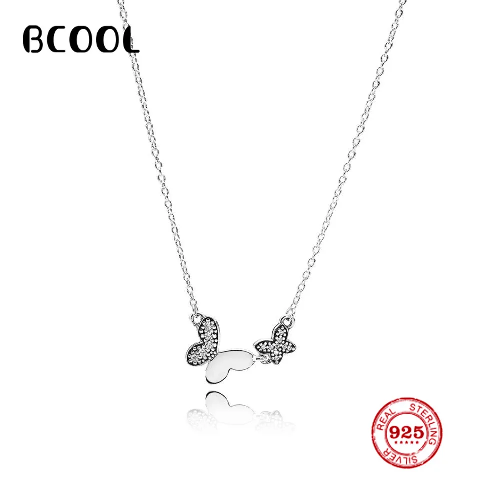 

BCOOL 925 Silver Necklace Adjustable Necklace Female Charm Jewelry Zircon Butterfly Dance Necklace Gift