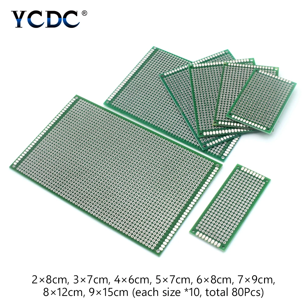 

80Pcs Set PCB Printed Circuit Board Duel Sides Prototype Breadboard 8 Sizes universal strip breadboard