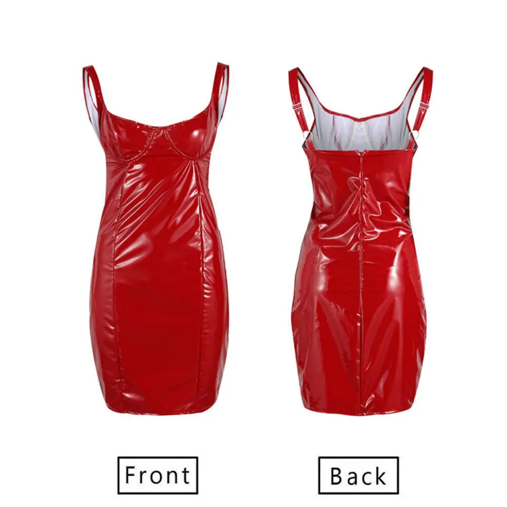 Женское сексуальное платье-футляр без рукавов, Коктейльные Вечерние платья из искусственной кожи, облегающее клубное мини-платье черного и красного цвета - Цвет: Красный