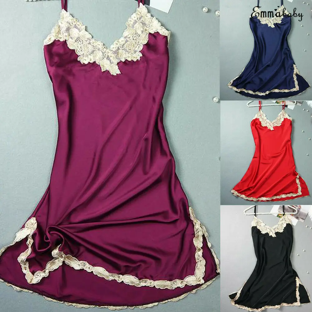 

Women Sexy Satin Silk Lingerie Sleepwear Babydolls Nightdres Robe Nightie Gown Ladies Lace Short Mini Underwear Night Dress