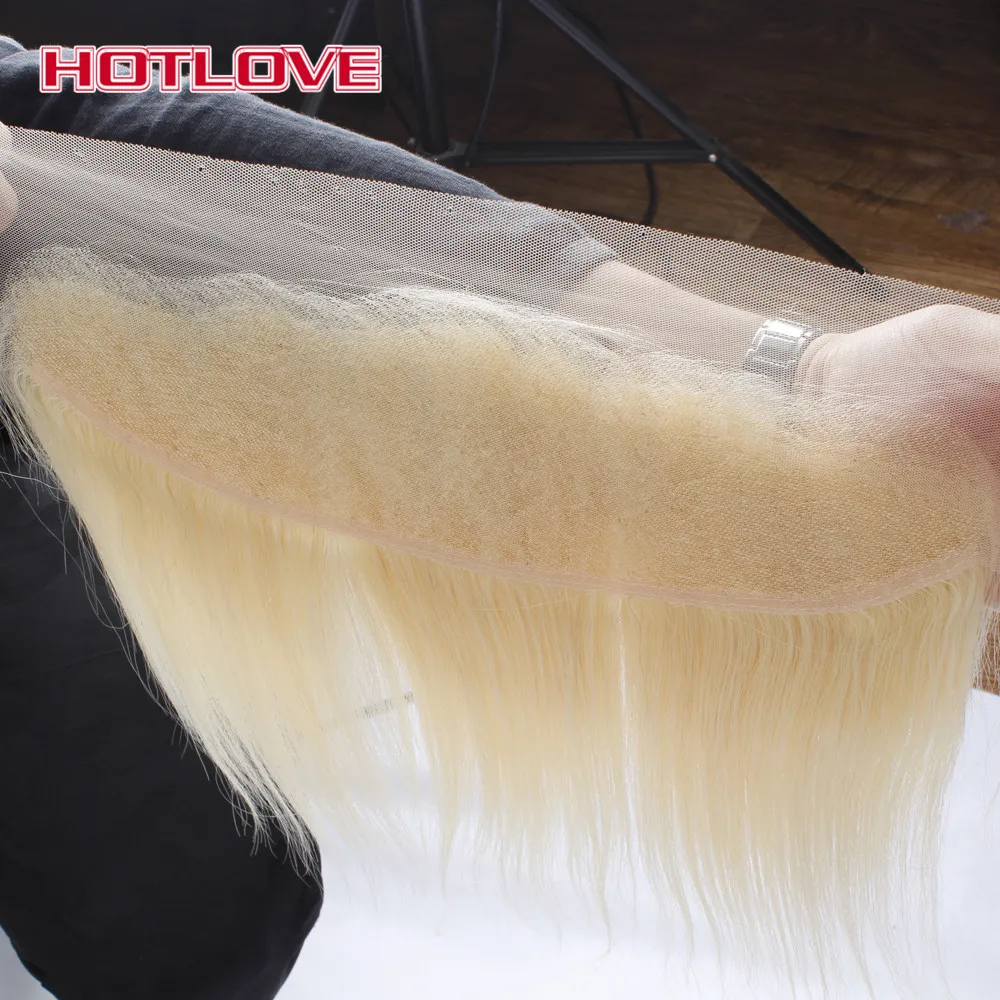 Hotlove Peruvian Hair 613 Blonde Straight Human Hair 3 Bundles with 13*4 Lace Frontal Ear To Ear Color #613 Remy Hair PrePlucked Hotlove Peruvian Hair 613 Blonde Straight Human Hair 3 Bundles with 13*4 Lace Frontal Ear To Ear Color #613 Remy Hair PrePlucked