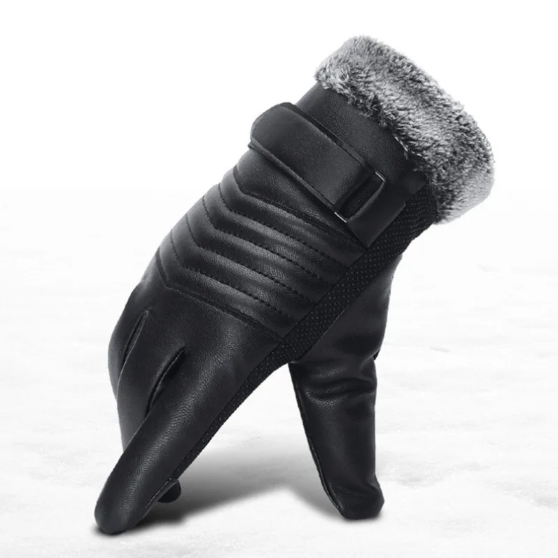SUOGRY мужские зимние теплые перчатки Смартфон с использованием перчаток ветрозащитные перчатки для вождения для мужчин, осень, зима черные кожаные перчатки