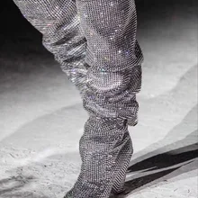 Большие размеры 35-44; Новинка года; сапоги в европейском и американском стиле; Сапоги выше колена с острым носком на толстой подошве для подиума