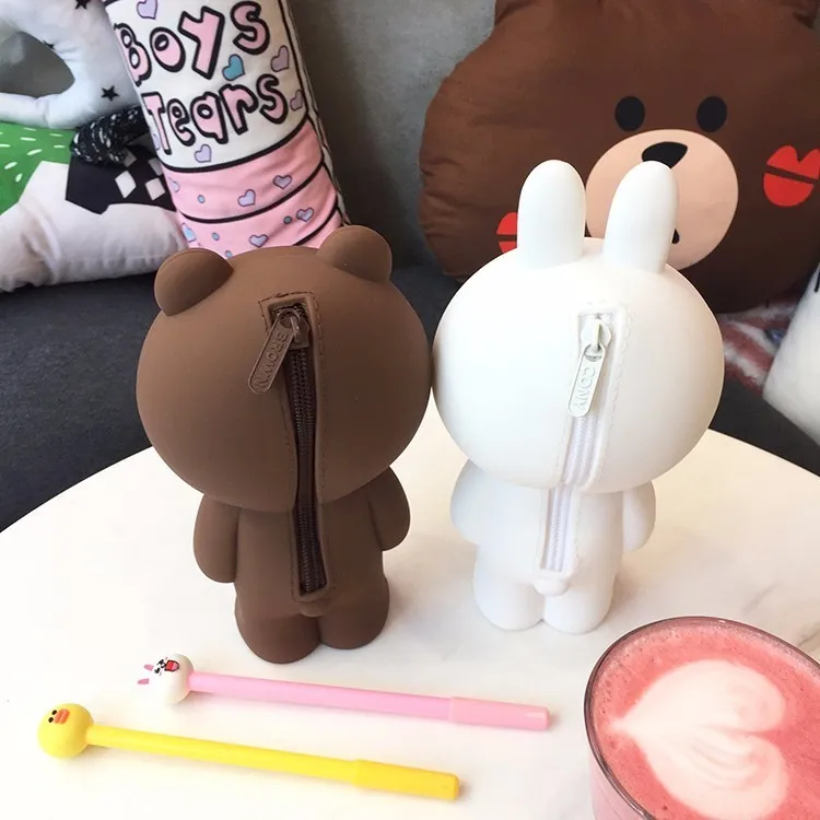 Kawaii корейский Канцелярские мультяшный коричневый медведь силикагель пенал для карандашей милый Банни Кони 3D Pencilcase подарки для девочек и