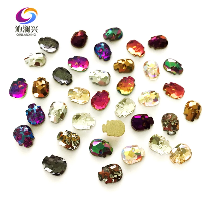 

New product! 8x10mm 50pcs/bag mix color skull shape glass crystal 3D Nail Art flatback Rhinestones diy jewelry accessories