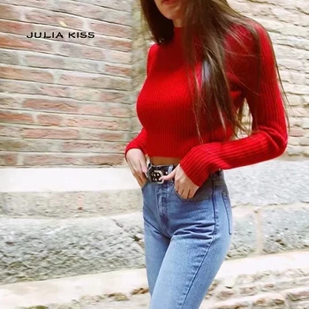 

Women Mock Neck Ribbed Crop Sweater Long Sleeve Ribbed Knit Crop Top