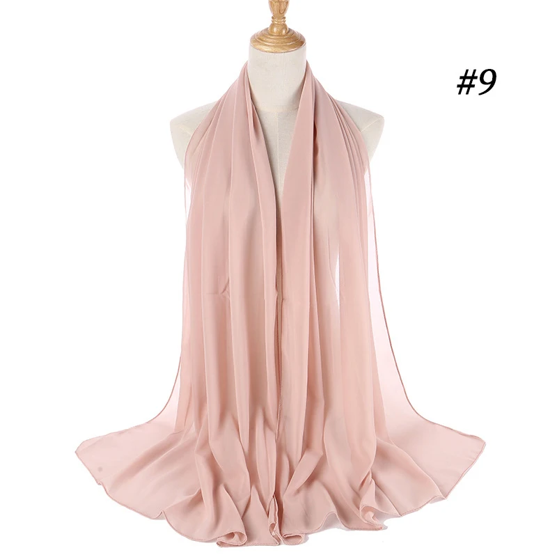 Высокое качество женский простой пузырьковый шифоновый шарф хиджаб длинный шарф из жоржета мусульманские платки хиджабы исламские головные уборы Обертывания шарфы - Цвет: Color 9