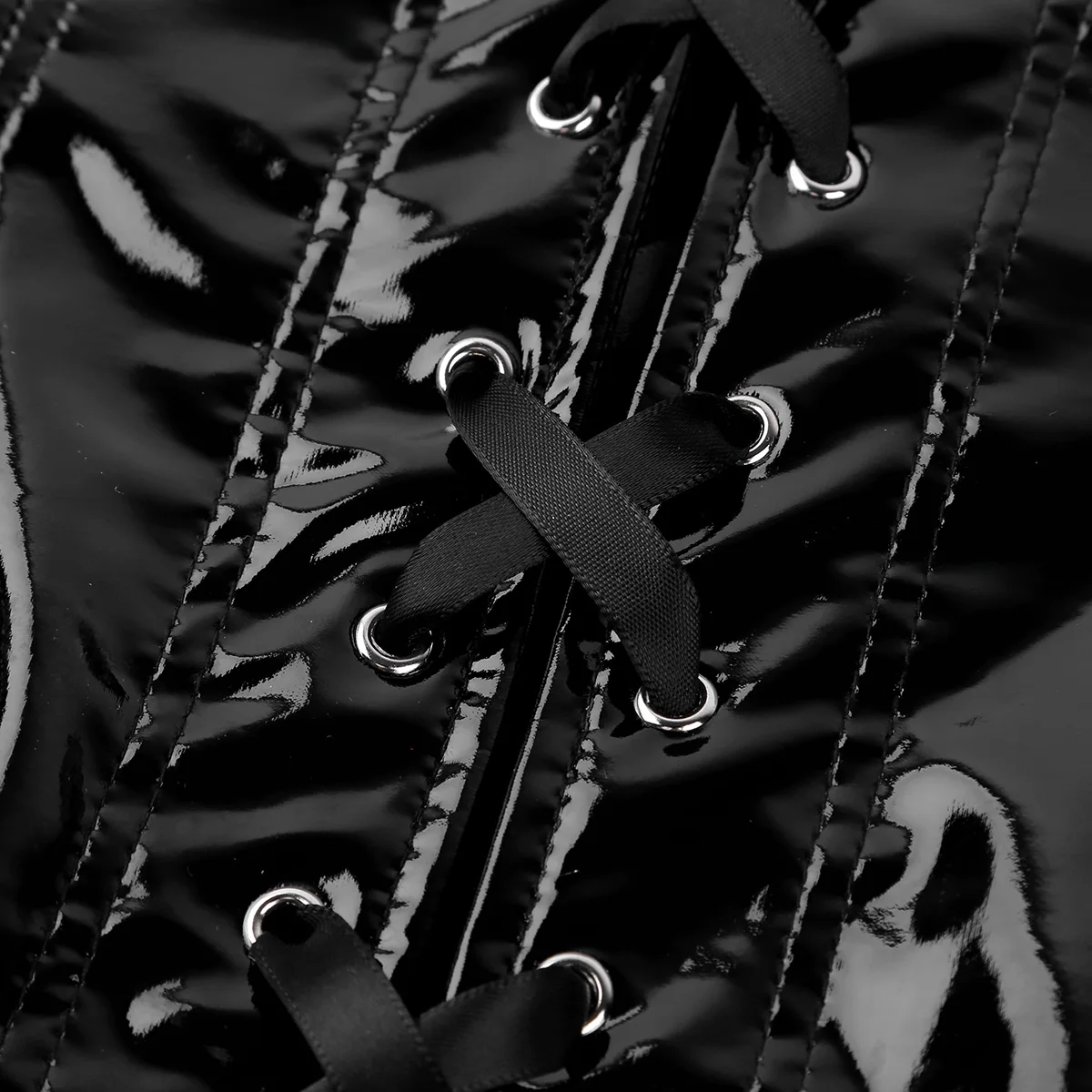 IEFiEL Womens Wetlook Sexy Clubwear Costume Faux Leather Lace Zip Front Steampunk Gothic Trainer Underbust Corset Bustier -Zentai shop online