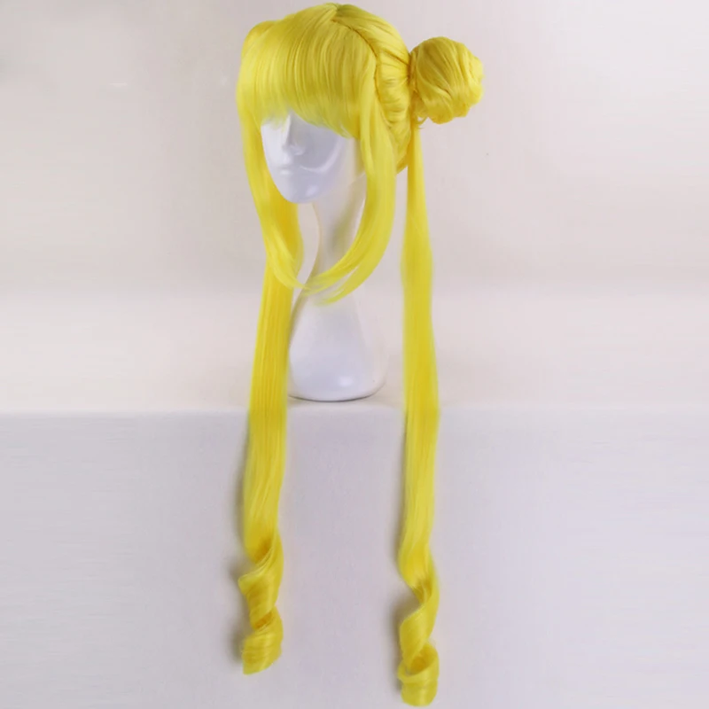 SAILOR MOON doble cola de caballo larga recta rubia limón amarillo sintético Cosplay peluca para disfraz de fiesta de Halloween SAILOR MOON doble cola de caballo larga recta rubia limón amarillo sintético Cosplay peluca para disfraz de fiesta de Halloween