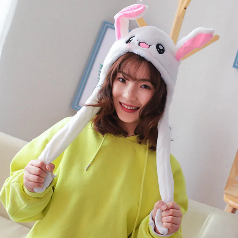 Cute Bunny Plush Hat Funny Playtoy Ear Up Down Rabbit Gift Toy for Kids Girls Girlfriend NFE99