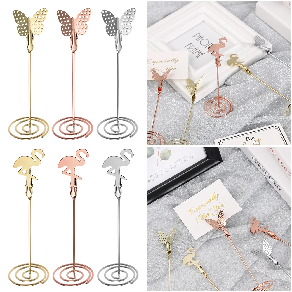 

Cool Wedding Place Card Holder Romantic Butterfly Flamingo Shape Photo Clip Table Number Stand Photo Folder Wedding Supplies