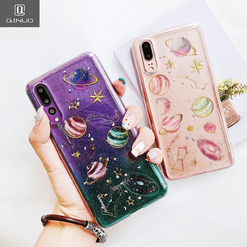 

QINUO Starry sky Clear Case For Huawei P20 Pro P series Nova3 2S Honor 9 10 Lite Mate 10 Glossy Soft Silicone Cases Back Cover