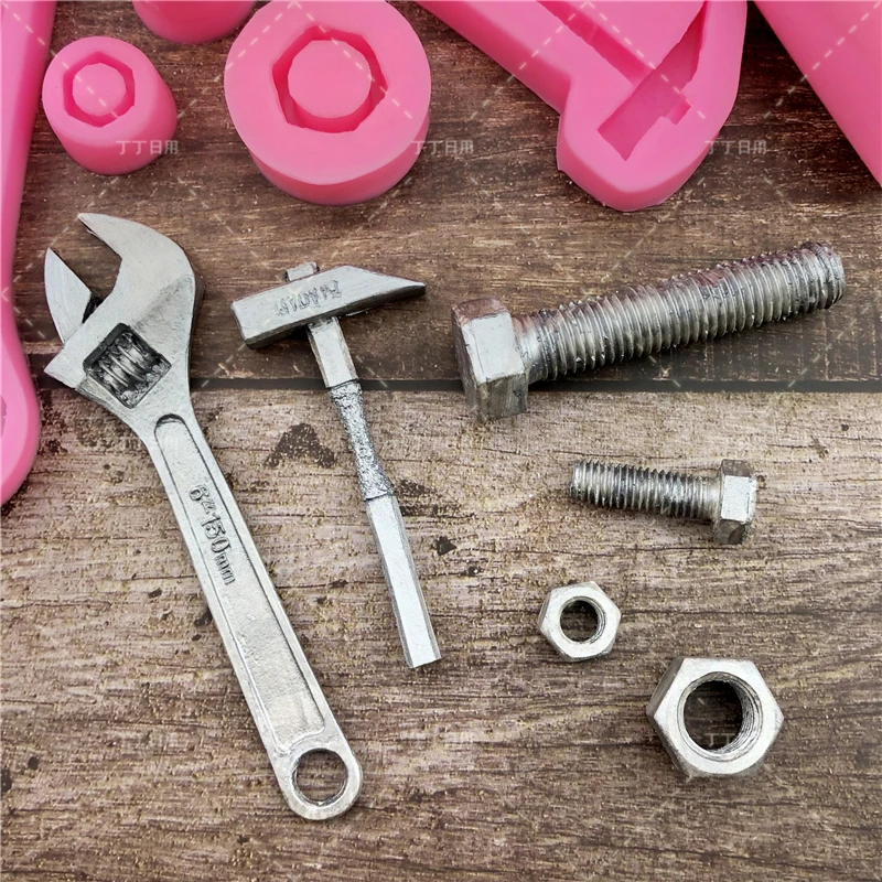 silicone cake fondant mold topper hammer spanner tools diy baking mouldju