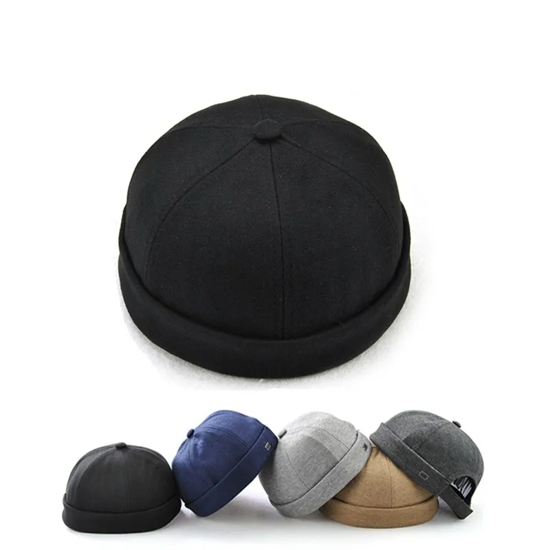 

Novelty Fold Skullcap Retro Sailor Cap, Men Women Warm Rolled Cuff Bucket Cap Brimless Hat Adjustable Hook & Loop Cotton Bonnet