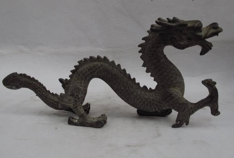 

Chinese folk fengshui Bronze copper carved lucky fly Dragon play bead Statue