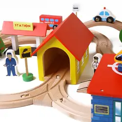 69 детский деревянный поезд и железная дорога дорожная Модель Строительный Комплект Игрушка движение деревянные строительные блоки с