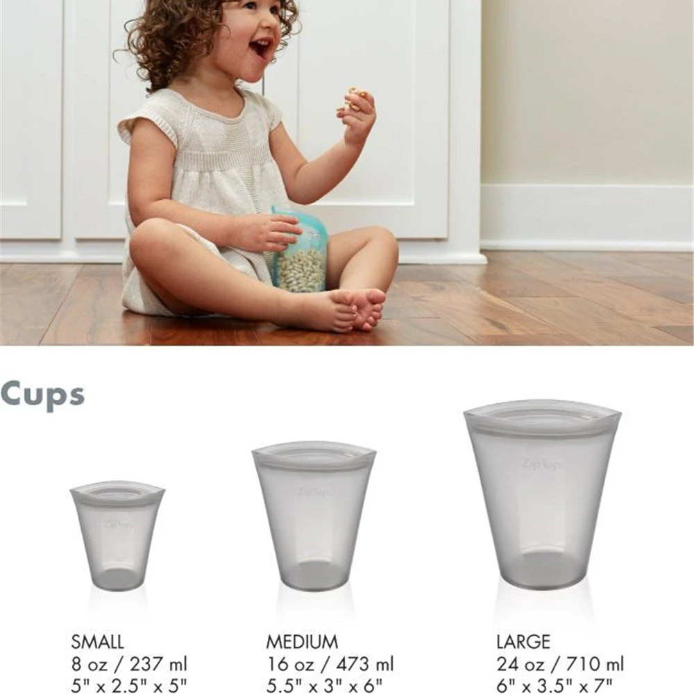 

Reusable Silicone CUP Containers, BPA Free Zip lock Top Food Storage Container for Sandwiches, Snacks, Safe Three piece suit