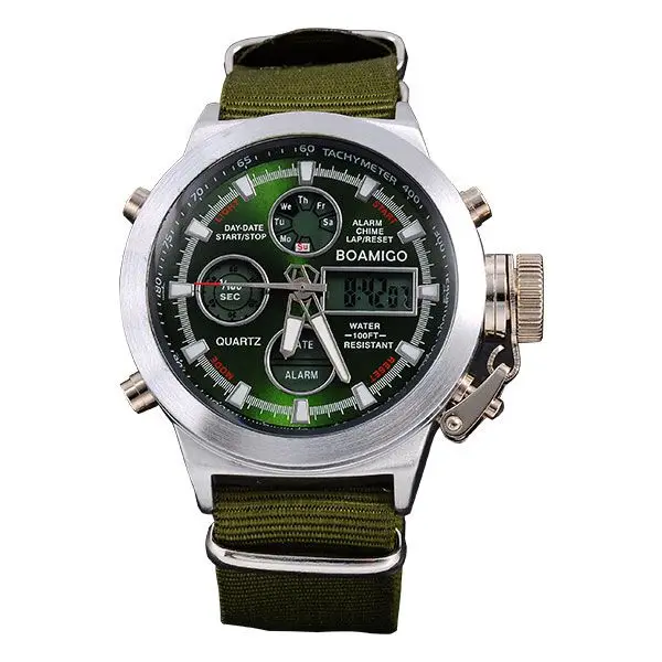 

boamigo F517 watches men sports Army watches Dual display Quartz Analog Digital LED nylon leather waterproof wristwatches