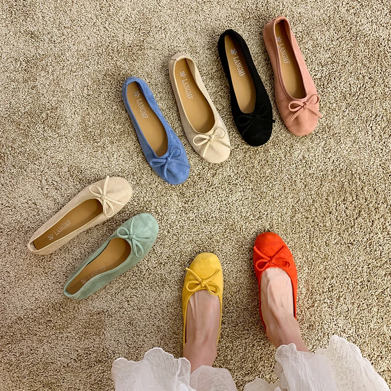 

New Designer Spring Sweet Candy Color Ballet Flats Brand Women Casual Simple Bow Light Shoes Girls Round Top Soft Bottom Loafers