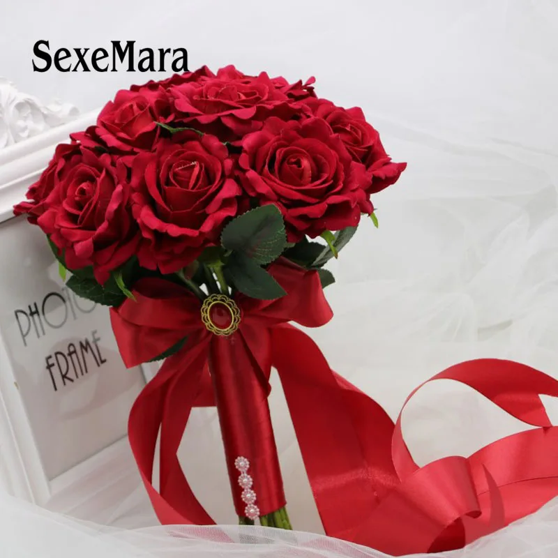 

Dark red rose married bride holding flowers bridesmaids flowers shoot props wedding Burgundy roses artificial flowers