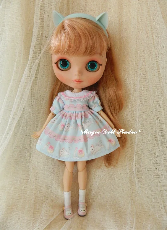 [MG552] Blythe платье куклы# Хлопковое платье с принтом кролика подходит для Blythe Azone кукла licca наряды для розничной продажи