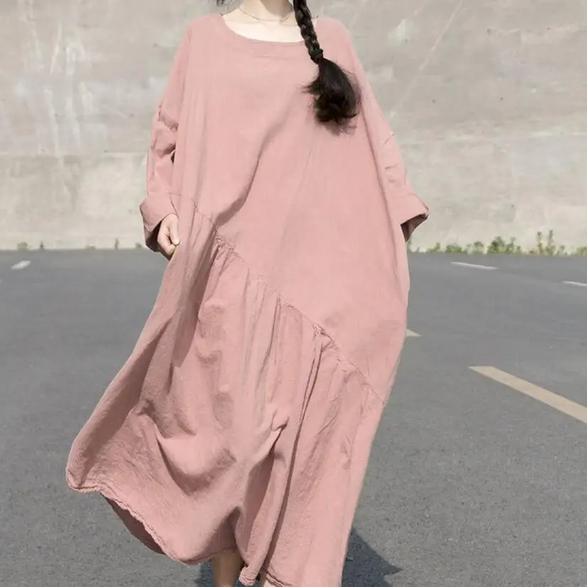 hight quality original design women solid color cotton linen dresses