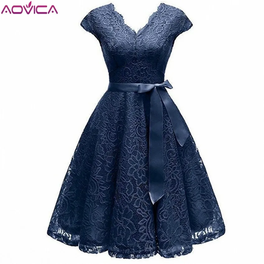Aovica V-Neck Lace Knee-Length Women Dresses With Short Sleeves Dress For Women Female Vestidos New Arrival Chic Cheapest Price Aovica V-Neck Lace Knee-Length Women Dresses With Short Sleeves Dress For Women Female Vestidos New Arrival Chic Cheapest Price