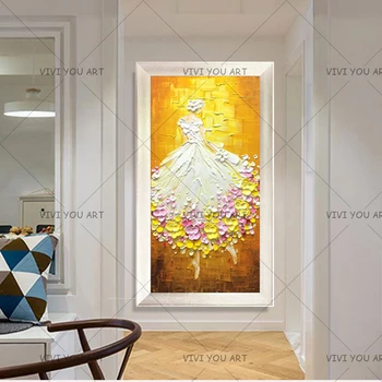

100% Handpainted High Quality Frameless New Oil Painting Single Ballet Dance Paint Unique Gift For Home Decor