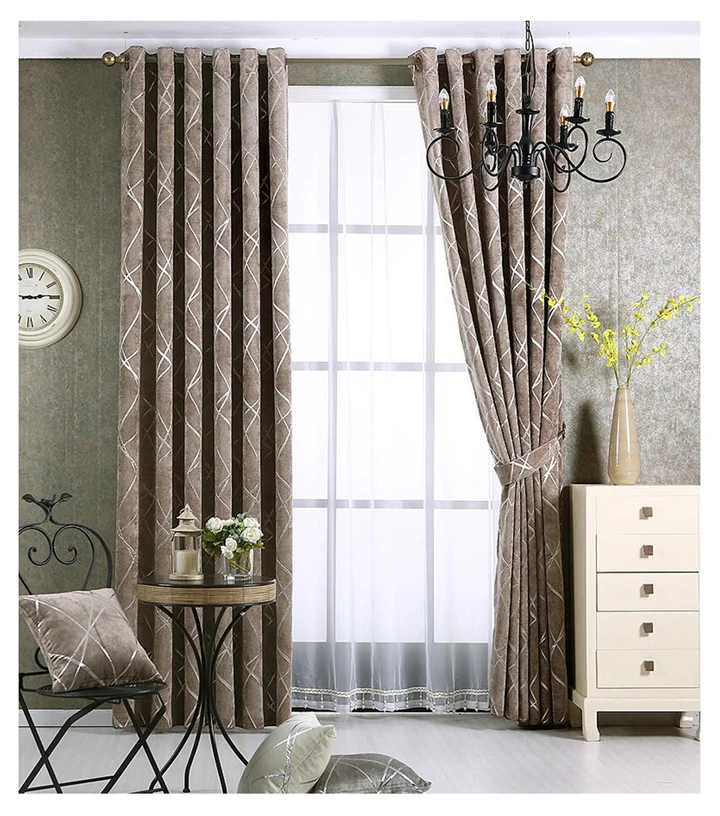 Ivory Blackout Jacquard Silver Curtains for Living Room Chenille American Modern Luxury Blind Fabric Stripe Drape Bedroom Window