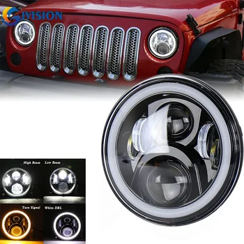 

OffRoad 4x4 7 inch Round projector led headlight Halo Ring angel eyes for Jeep Wrangler JK TJ Lada Niva 7'' headlamp