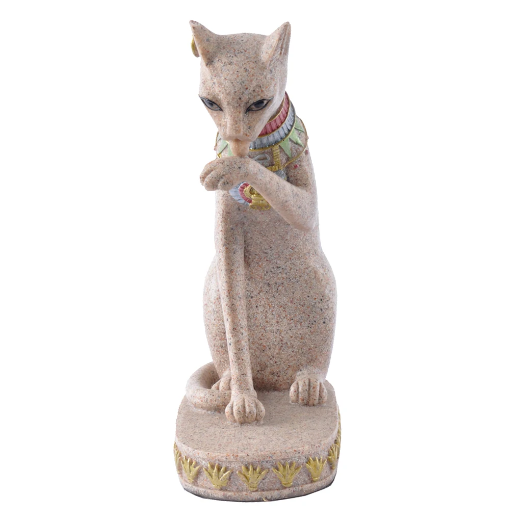 Sandstone Egyptian Mau Cat Statue Sculpture Hand Carved Collectible Figurine well modeled deity figure chiseled  For Collection