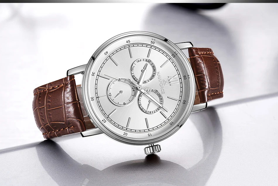 NAVIFORCE 2018 Новый Для мужчин кварцевые часы с кожаным ремешком наручные Для Мужчин's военные водонепроницаемые часы 24-часовой дисплей часы Relogio