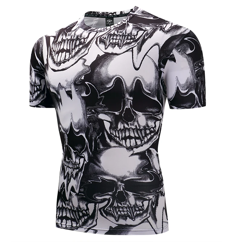 

2017 Fashion Men T-Shirt Hip hop 3D Print Skull T Shirt Men Fitness tee Compression Shirt Tights Short Sleeves