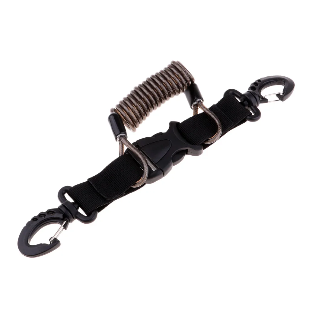 Stainless Steel Scuba Diving Lanyard  Spring Coiled Lanyard with Quick Release Buckle for Underwater Cameras Lights Torch 