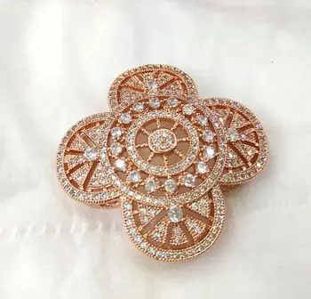 

2pcs larger 50mm CZ Micro Pave Flower Connector beads pearl clover flower multistrands spacer beads rose gold
