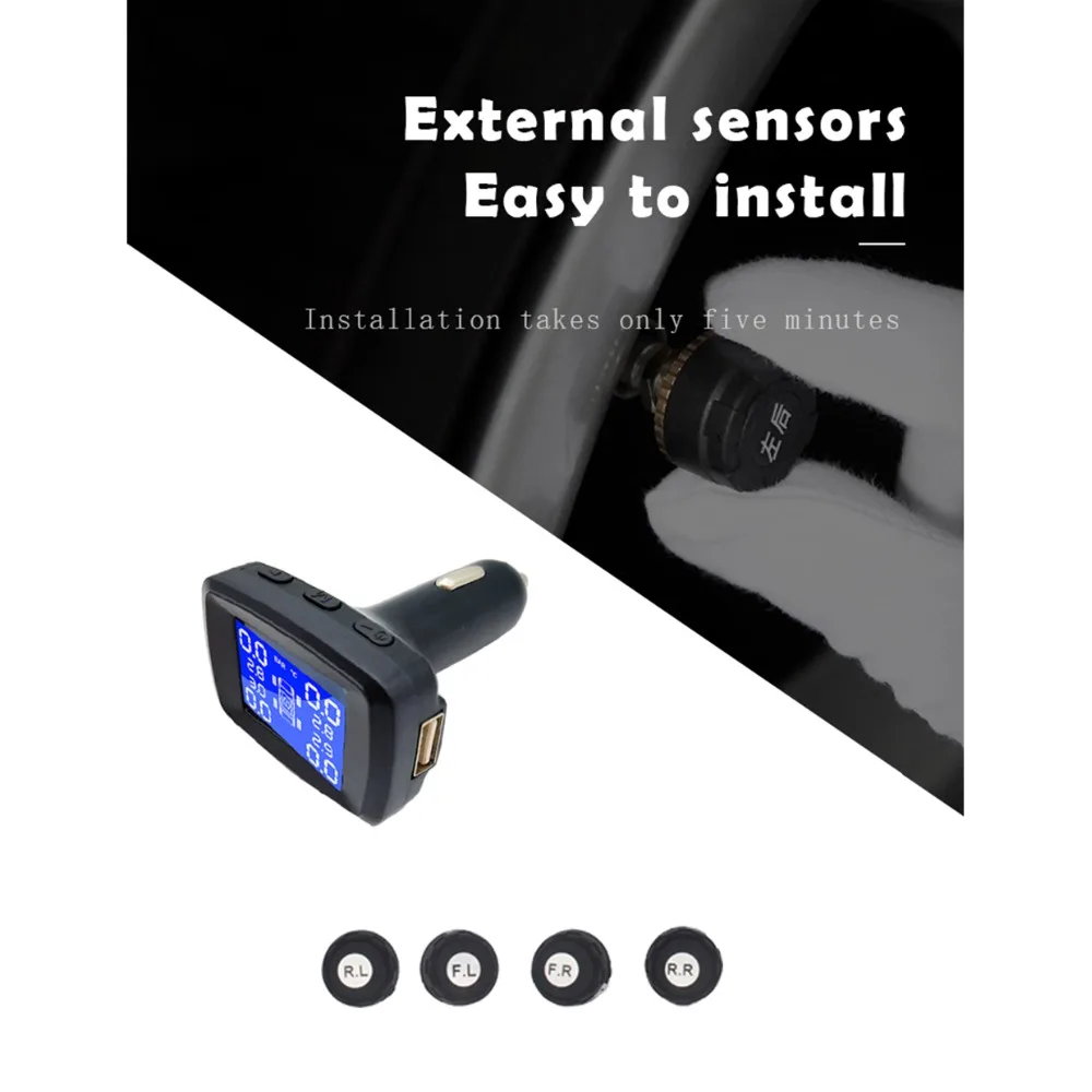 Dealcoo Car TMPS Systems Tire Pressure Monitoring System Tyre Pressure Sensor Tire Pressure Sensor TMPS USB Car Tire Pressure