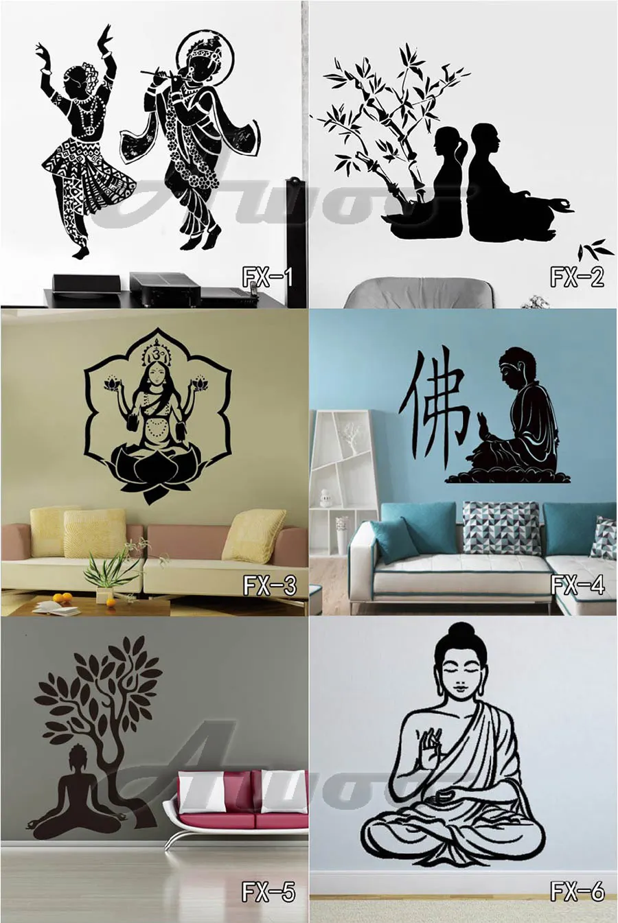Плакат классический религия Буддизм Будда наклейки на стены домашний Декор Съемный Винил книги по искусству Стикеры для гостиная