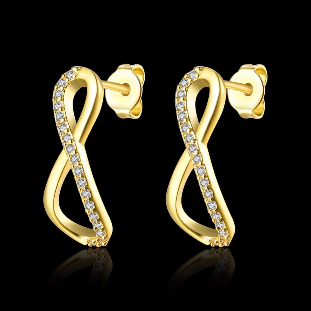 

Hot Sale Rhinestone Infinity Earrings Stud Female Gold Color Fashion Women Jewelry Best Gifts Brincos