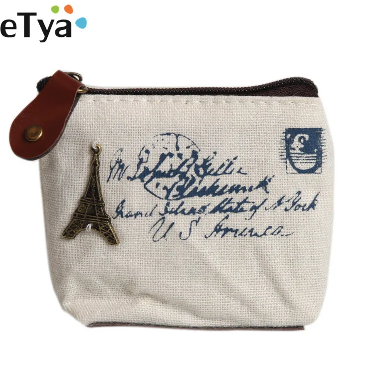eTya Canvas Classic Retro Ladies font b Women b font Small Coin Purse Key Card Pouch