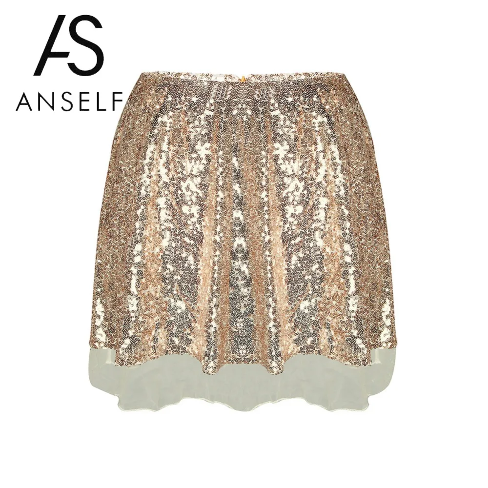 

2019 Summer Sexy Women Sequin Skirt High Waist Zip Glitter A-Line Short Skirt Elegant Party Clubwear female Mini Skirt Gold