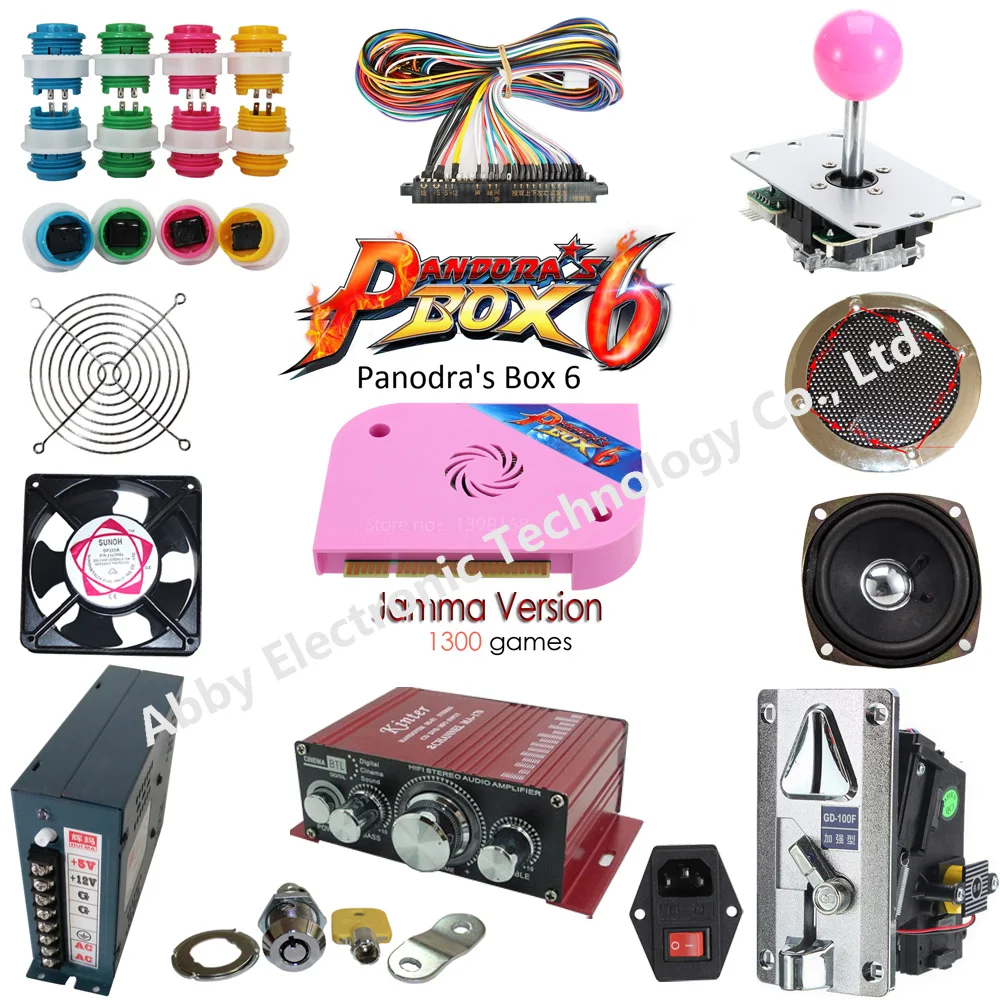 

Arcade Parts Bundles Kit with pandora box 1300 in 1 game PCB board, Zippyy joystick, push button switch,coin acceptor,power supp