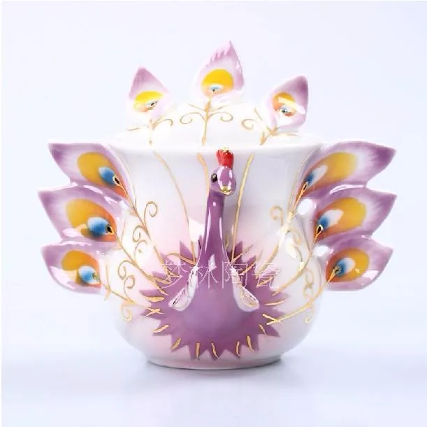 Китайское животное стиль кофейные чашки Павлин Кофе емкость для молока, эмалированный чайник креативная керамическая кружка 3D Цвет эмалированный фарфор