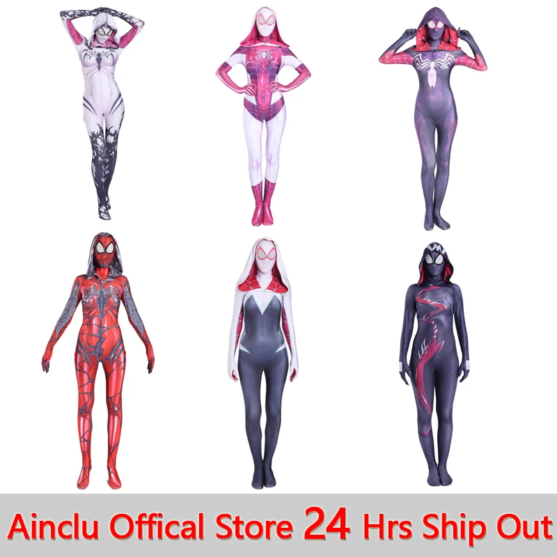 

Ainclu Venom Spider Gwen Stacy Spiderman Cosplay Costume Spandex Lycra Zentai for Halloween Female Spider Hero Suit Anti-Venom