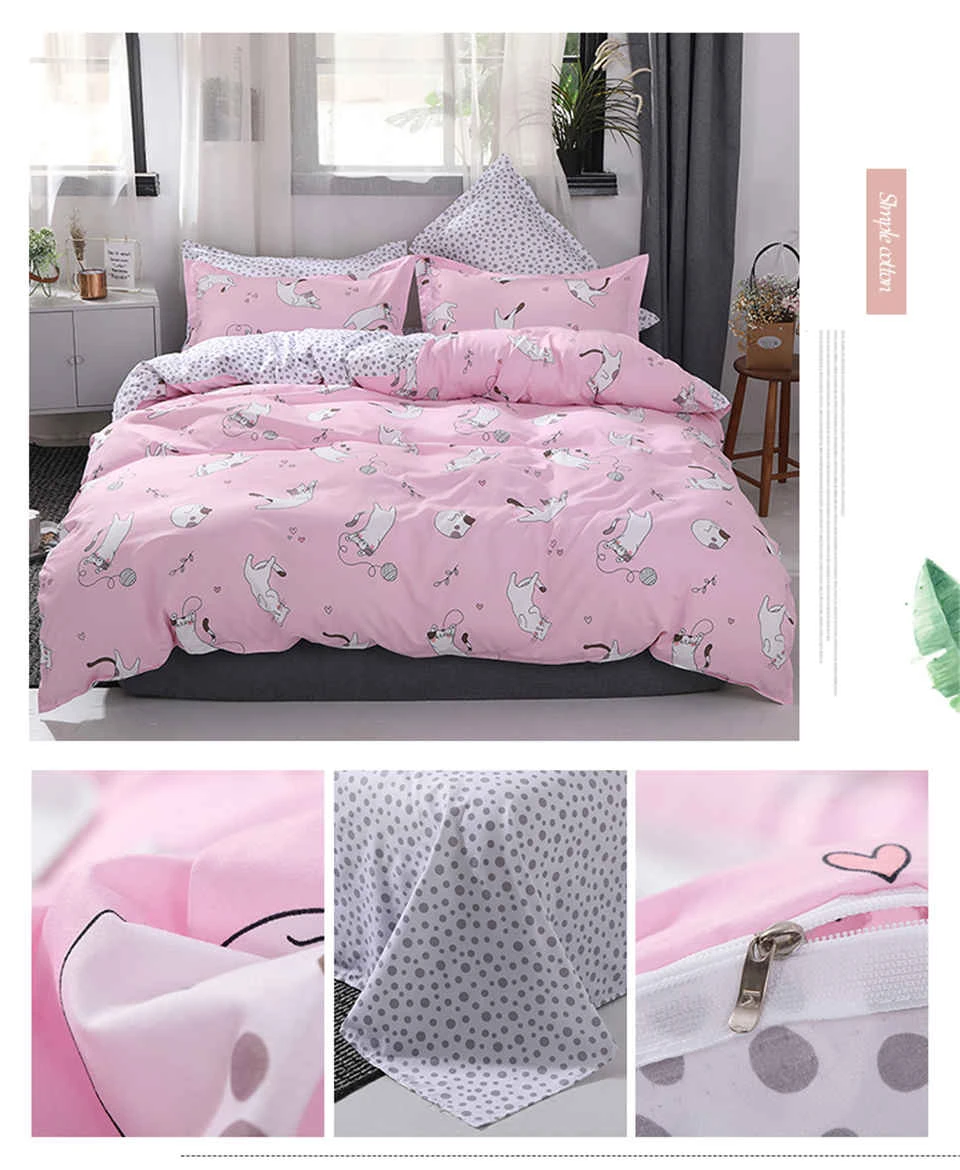 SlowDream Bedding Set Cartoon Lovely Rabbit Pink Girl Bedspread Double Queen Adult Child Duvet Cover Set Bed Linen Flat Sheet