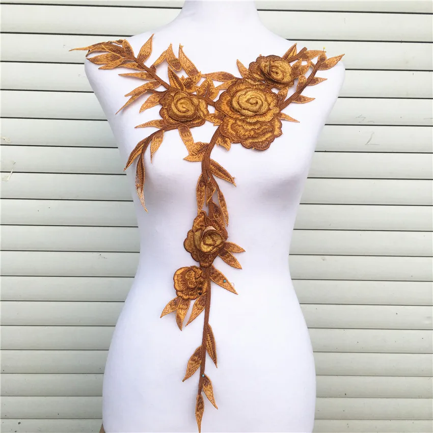 3D Chiffon Yellow Rose Long Neckline Collar Lace Fabric Flower Wedding Deco Fringe Trim DIY Craft Scrapbooking | Дом и сад