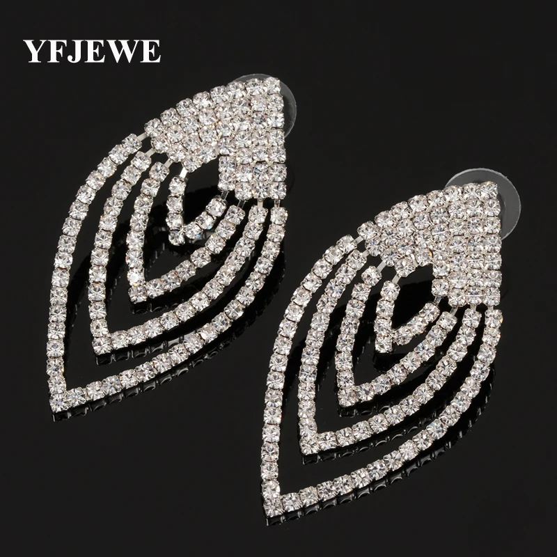 

YFJEWE Fashion Crystal Women Dangle Earrings Jewelry Party Gift Silver Plated Bridal Wedding Long Earrings Wholesale E486