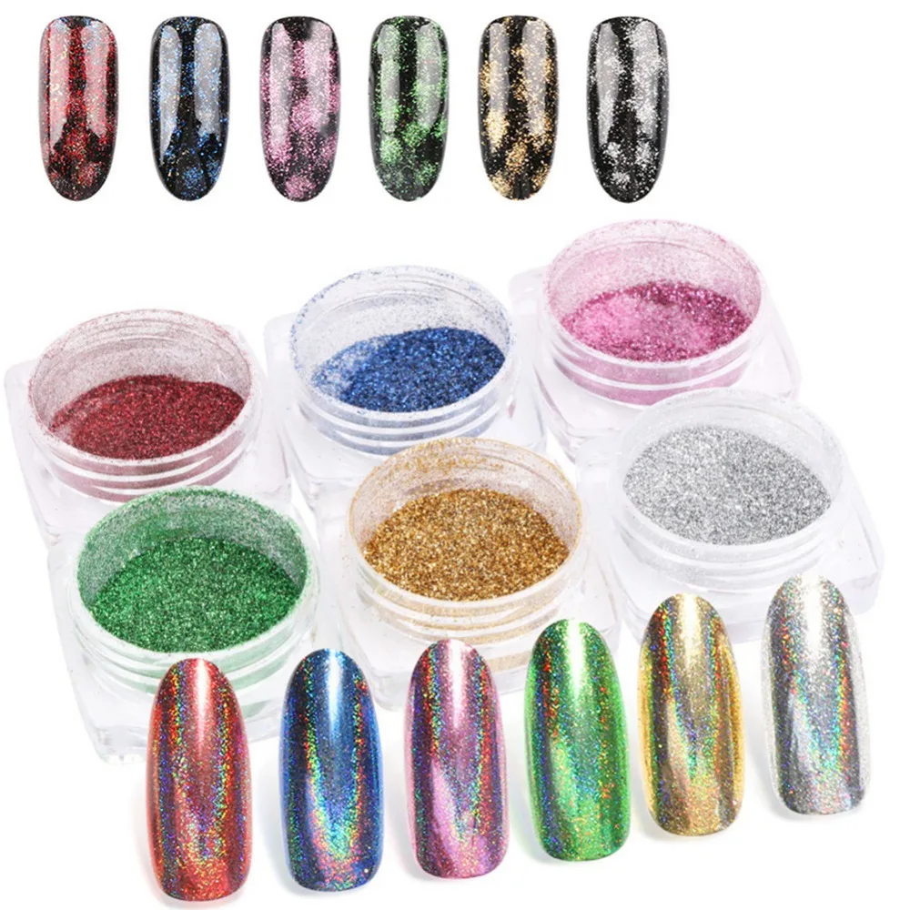 

6colors 0.2mm Holographic Glitters Nail Hologram Glitter Dust Powder Nails Art Holo Glitter Powders Nail Glitters Decorations