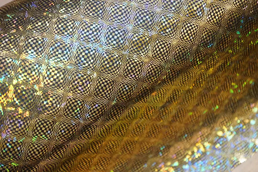 Четыре стороны эластичный бронзового цвета лазерный Рисунок земли Танцы ткань одежды Одежда для гимнастики; одежда для голографическая эластичные бикини ткань